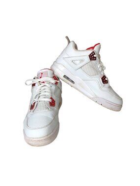 Air Jordan 4 Retro Red Metallic Sneakers Mens 7 White Shoes Athletic Basketball